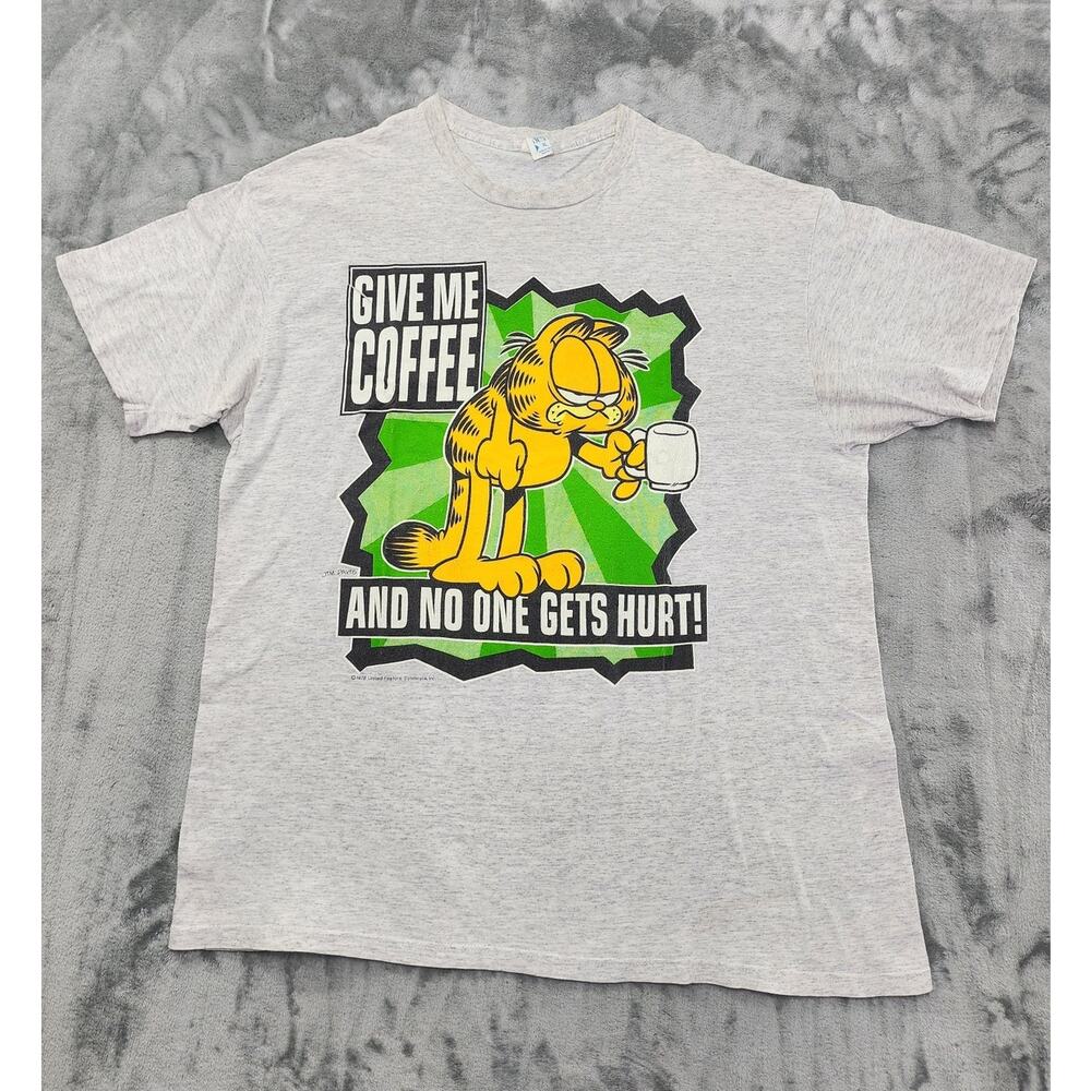 Vintage 1978 Sun Sportswear Garfield‎ Coffee Humor Graphic Tee Jim Davis XL Gray